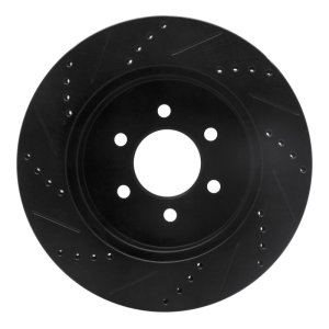 Dodge Dakota Brake Rotor (1) - Front Right - R1 Concepts - Drilled & Slotted - Black - `03-`04